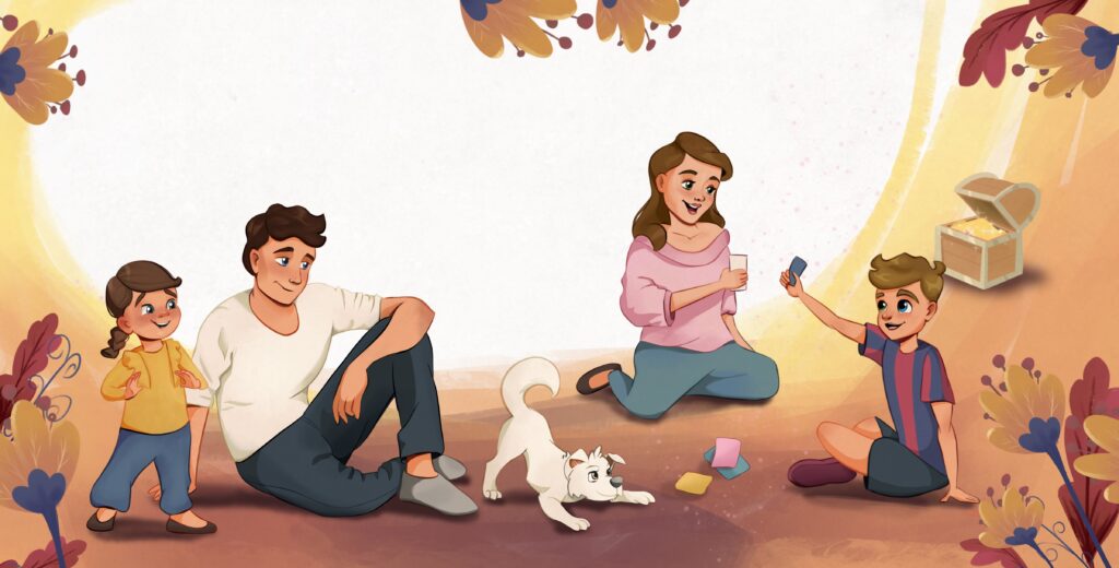 Ilustracja rozkładówkowa - rodzinnna zabawa