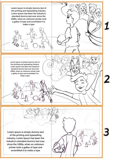 Warianty szkicu roboczego sceny do książki dla dzieci – poszukiwanie kompozycji ilustracji